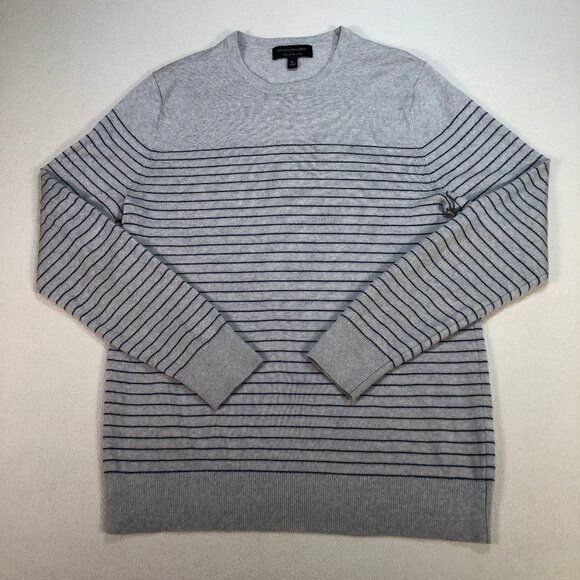 Banana Republic Sweater Men's M Gray 100% Merino Wool Stripe Crew Neck 702763‎ - Picture 1 of 11